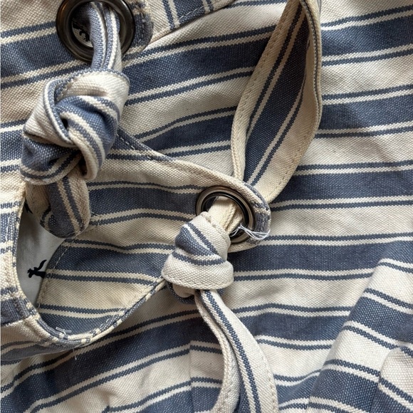 AE Striped Canvas Hobo Slouch Bag Double Knotted Handles Blue White Lined Beach - Picture 5 of 5